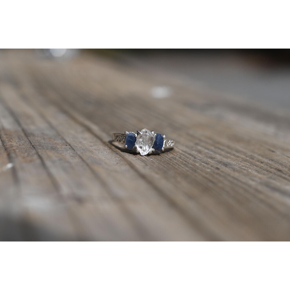 Engagement ring Burmese Sapphire and Lake County Diamond Sterling Silver
